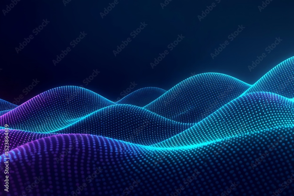 Abstract Digital Waveform Vibrant Blue and Purple Particle Flow, Dynamic Data Visualization, Futuristic Technology Background, Seamless Loop Animation, 3D Render Abstract Digital Waveform Vibrant Blue and Purple Particle Flow, Dynamic Data Visualization, Futuristic Technology Background, Seamless Loop Animation, 3D Render