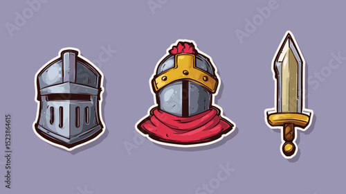 Historical armor elements showcase diverse knightly gear and weaponry in an engaging design