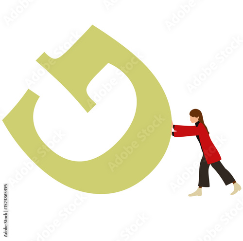 push away – concept of little against big, woman self-empowerment, small versus large, David versus Goliath