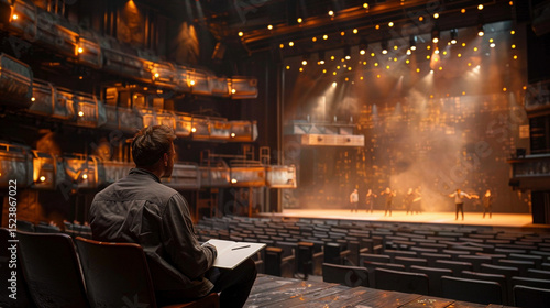Designer Observing Theater Rehearsals from Audience Seat