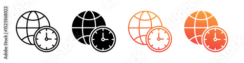 Time Zones Multiple Style Icon Set Vector 