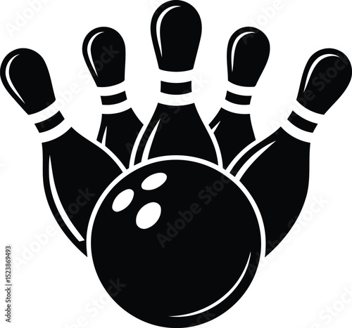 Bowling Ball Hitting Pins – Silhouette Vector Illustration with Transparent Background.