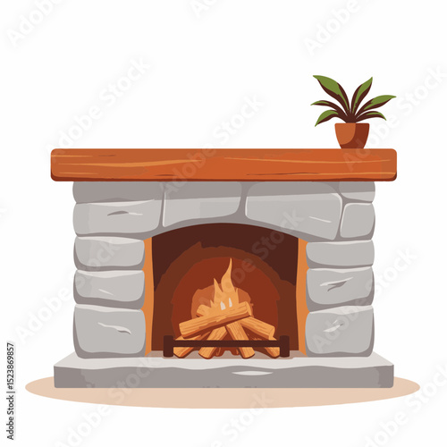 Cozy rustic fireplace with logs, warmth and comfort