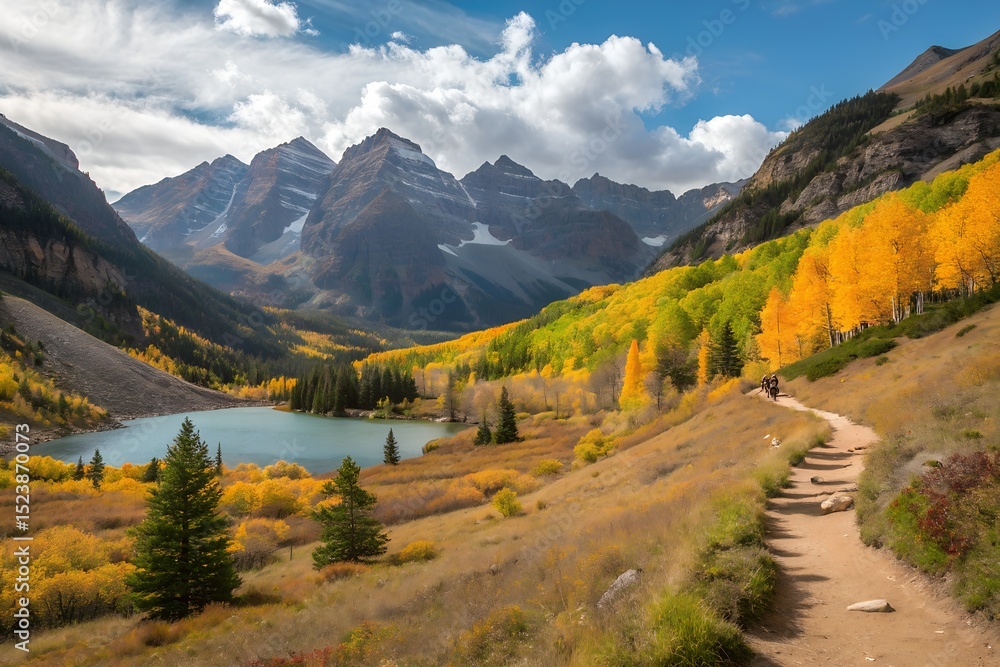 Obraz premium Majestic maroon bells autumn landscape with hikers
