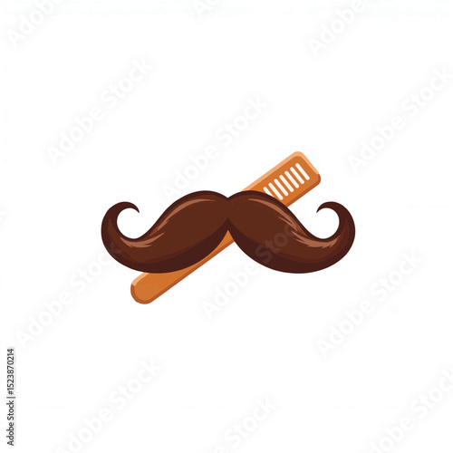 Classic handlebar mustache and barber comb on white background, grooming
