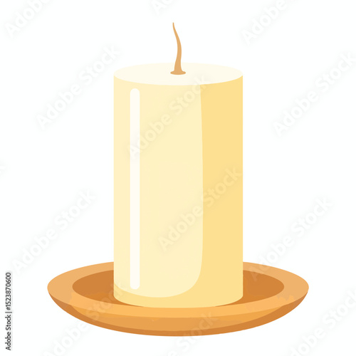 Ivory pillar candle on wooden tray, minimalist elegance