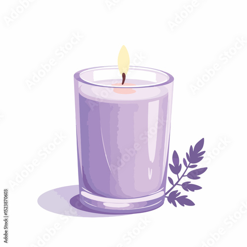Aromatherapy candle glowing in soft lavender colors, relaxation concept