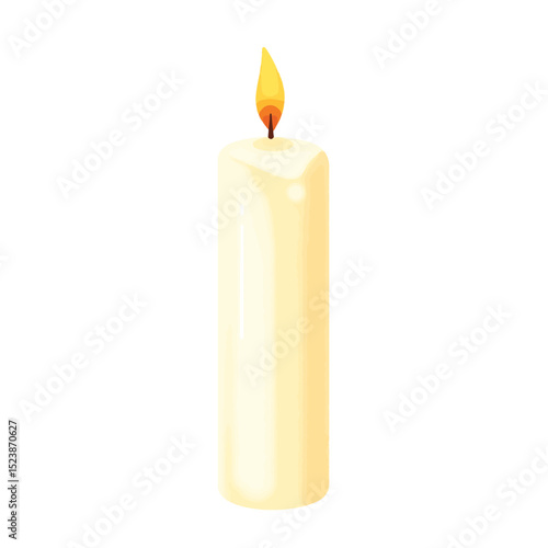 Elegant white candle glowing softly against pure background, simplicity