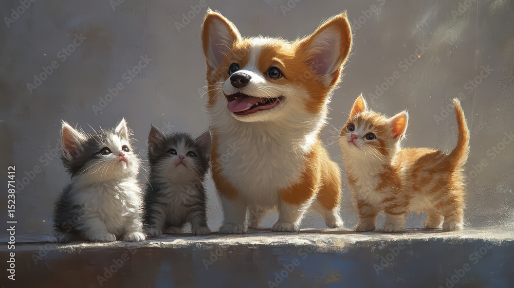 Obraz premium Dog with Kittens, and Cute Animals.