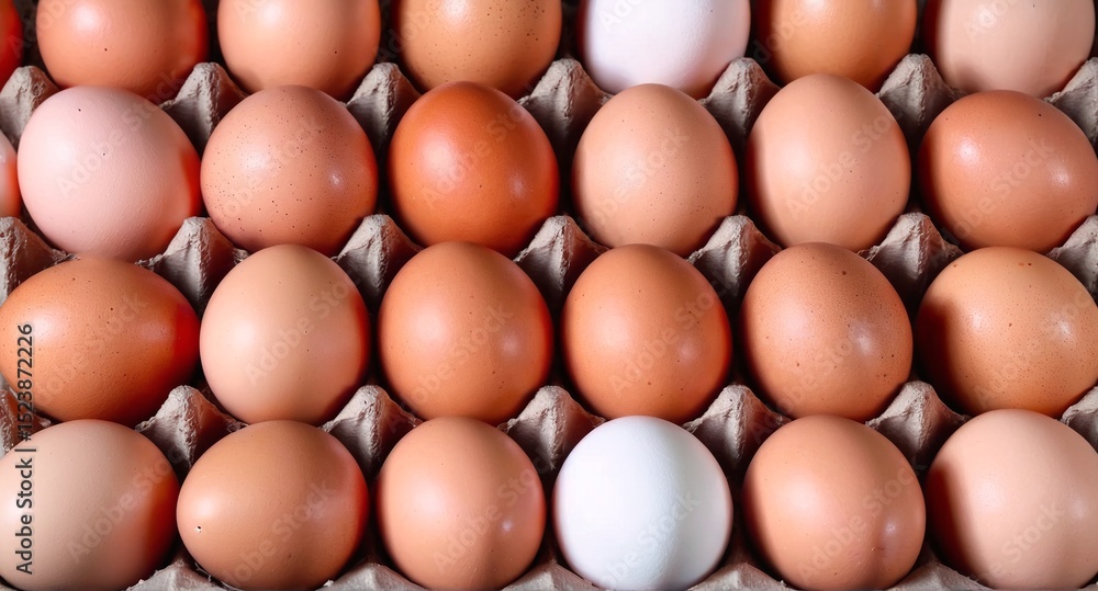 Fresh chicken eggs for sale at market. Food background. Generative AI Fresh chicken eggs for sale at market. Food background. Generative AI