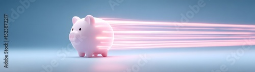 A piggy bank emits glowing speed lines, symbolizing fast savings or financial growth in a modern, minimal setting.