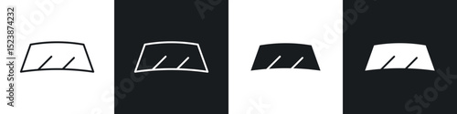 car windscreen icons in solid and stroke graphics