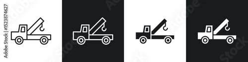 Tow truck icons in solid and stroke graphics