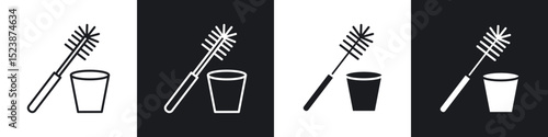 Toilet brush icons in solid and stroke graphics