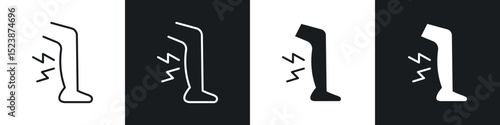 Shin pain icons in solid and stroke graphics