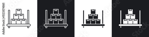 Storage rack icons in solid and stroke graphics