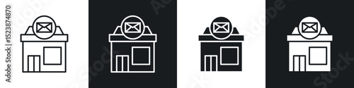 Post office icons in solid and stroke graphics