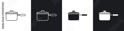 Sauce pan icons in solid and stroke graphics