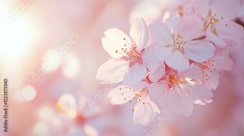 Soft-Focus Close-Up of Cherry Blossom Petals with Dreamy Bokeh and Sunlight