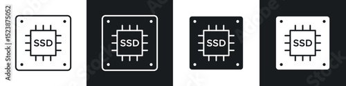 SSD drive icons in solid and stroke graphics