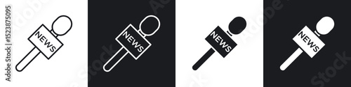 News microphone icons in solid and stroke graphics