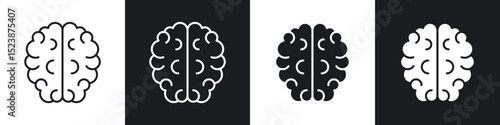 Human brain icons in solid and stroke graphics