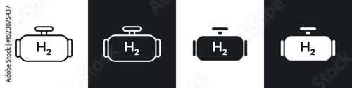 Hydrogen gas tank icons in solid and stroke graphics