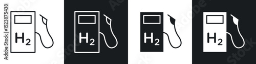 Hydrogen fuel pump icons in solid and stroke graphics