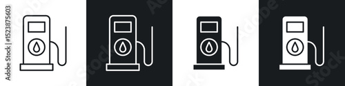 Gas station icons in solid and stroke graphics