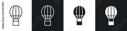 Hot air balloon icons in solid and stroke graphics