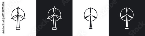 Eolic energy icons in solid and stroke graphics