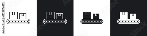 Conveyor belt icons in solid and stroke graphics