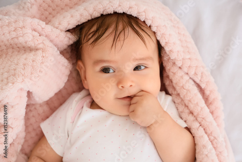 Cute little baby with pink ...