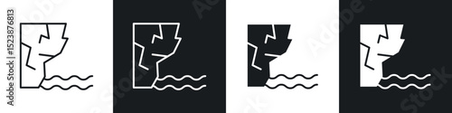 Cliff icons in solid and stroke graphics
