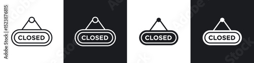 Closed sign icons in solid and stroke graphics