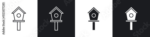Bird house icons in solid and stroke graphics