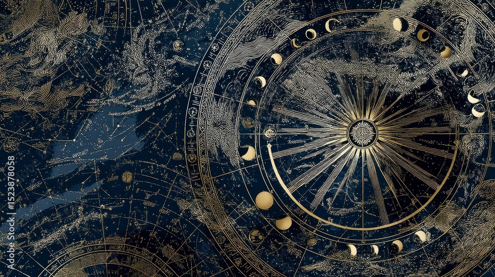 Obraz premium Gold Celestial Chart: Seamless Pattern Design