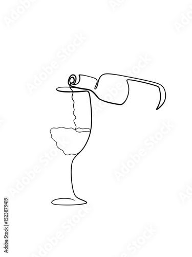 Wine Pouring in One Line Illustration – Minimalist Printable Wall Art – Elegant Bar & Kitchen Decor