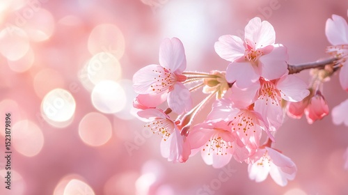 Soft-Focus Close-Up of Cherry Blossom Petals with Dreamy Bokeh and Sunlight