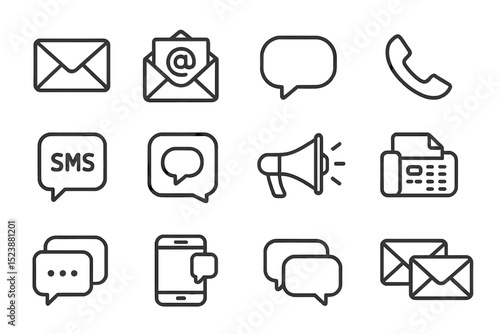 Communication icons set with email, phone, and messaging symbols