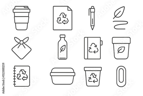 Eco-friendly icons highlighting recyclable and sustainable products