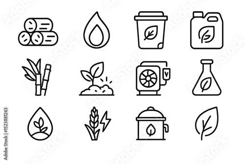 Eco-friendly icons set representing renewable and sustainable energy sources