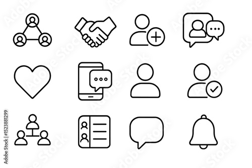 Minimalist social media icons set with communication and interaction symbols