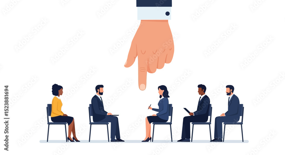 Obraz premium Business People Seated Under a Pointing Hand Selection Concept