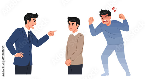 Angry Businessman Yelling at a Subordinate Man Showing Anger
