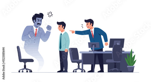 Angry Boss Scolds Employee Ghostly Figure Watching