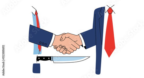 Business Handshake with Hidden Knife Betrayal Concept Illustration