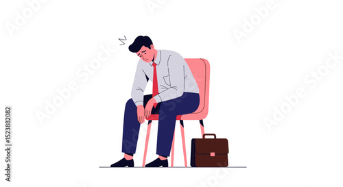 Depressed Businessman Sitting on Chair with Briefcase Beside Him