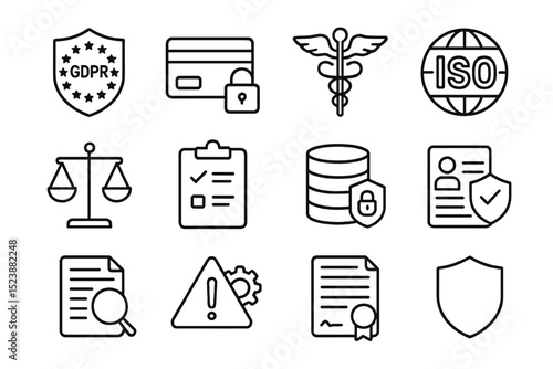 Gdpr compliance and data security icons collection with medical and legal symbols
