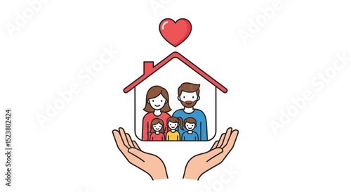Family Home Protected by Loving Hands and a Heart Symbol